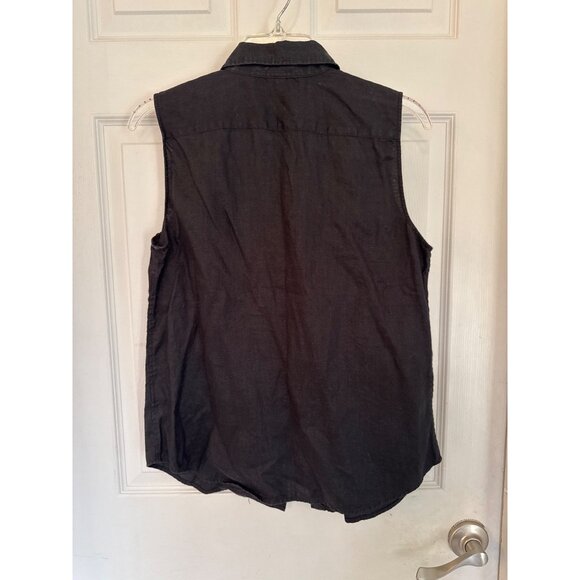 Lauren Ralph Lauren Black 100% Linen Sleeveless Button Down Blouse Size Medium - Picture 5 of 5